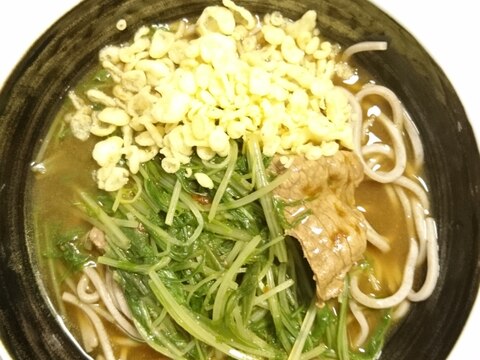 牛肉入り水菜あげたまカレーそば